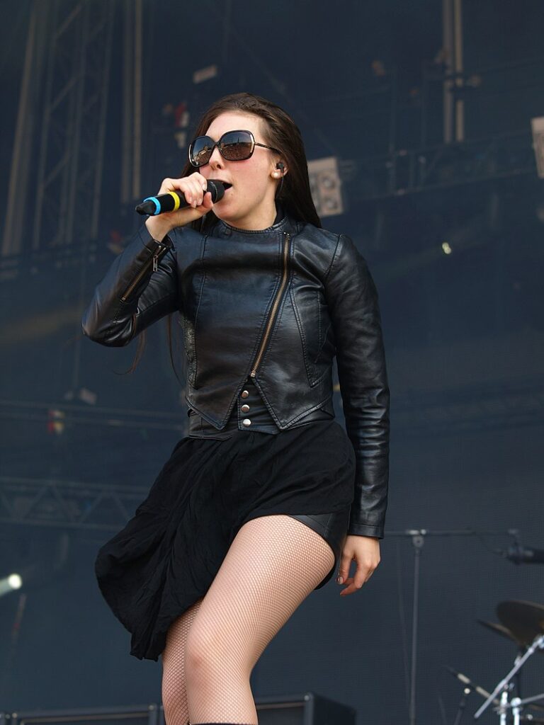 Elize Ryd wearing a leather jacket