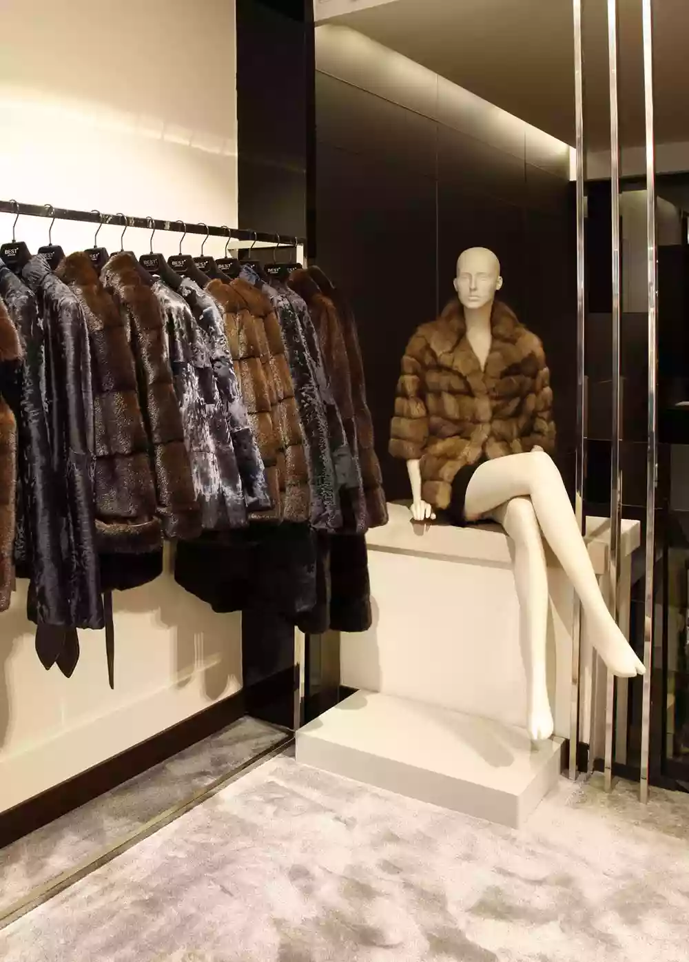 Leather and fur collection displayed inside the Bodrum store